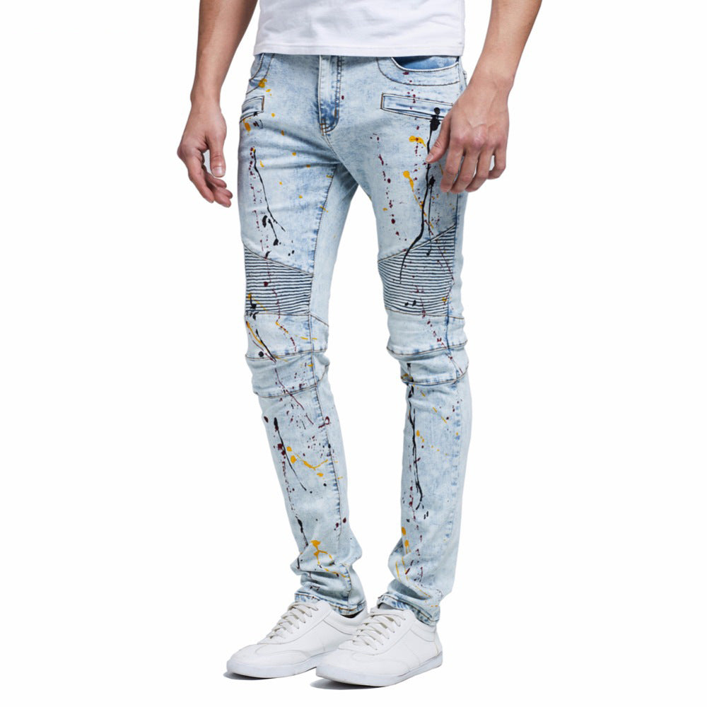 Men’s Hip Hop Style Jeans – 80% Cotton Mid-Waist Slim Pencil-Fit Blue Denim, Sizes 29–38