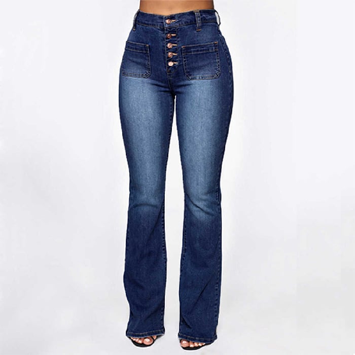 Women’s Plus Size High-Waist Washed Jeans – Cotton Straight-Leg Denim with Patch Pockets, S–4XL