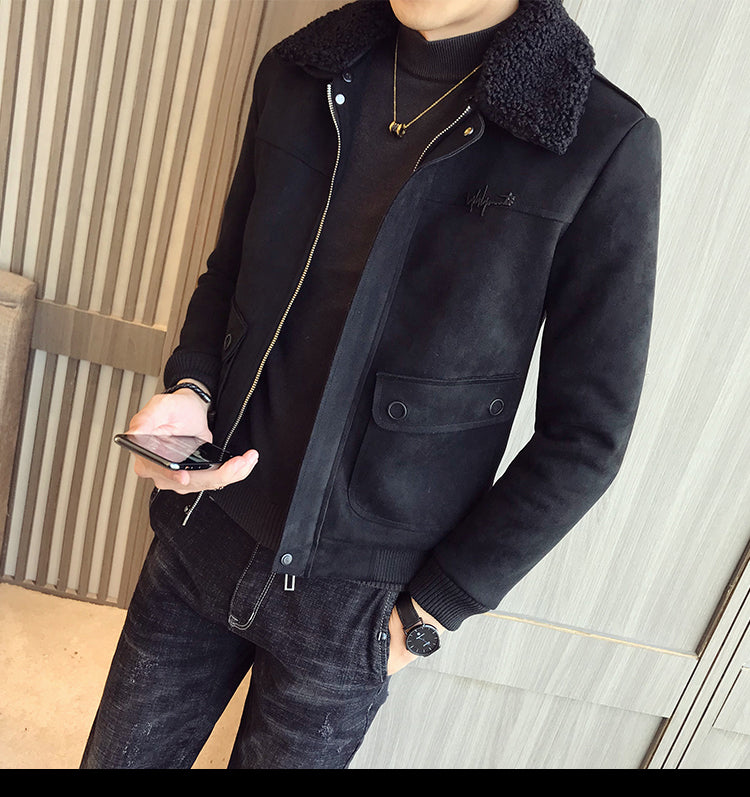 Men’s Suede Jacket with Stylish Fleece Collar – USA