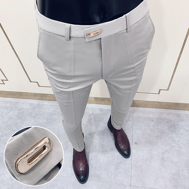 Men’s Solid Color Business Casual Suit Pants – Fall Dress Trousers