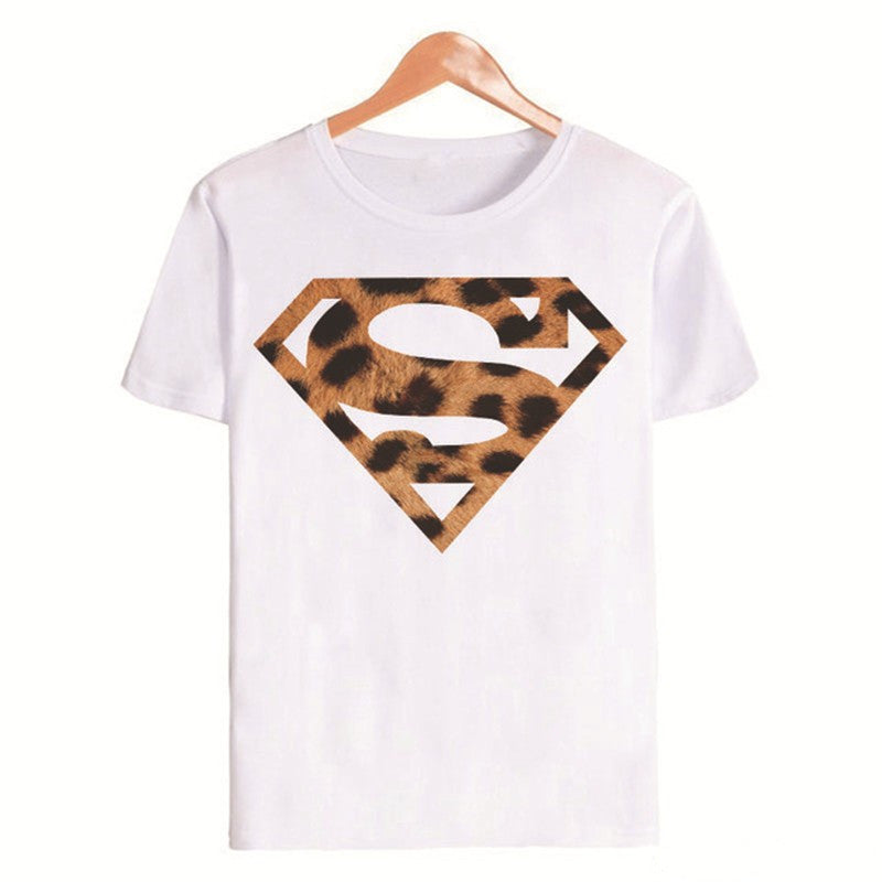 Leopard Print Diamond Short Sleeve T-Shirt for Women