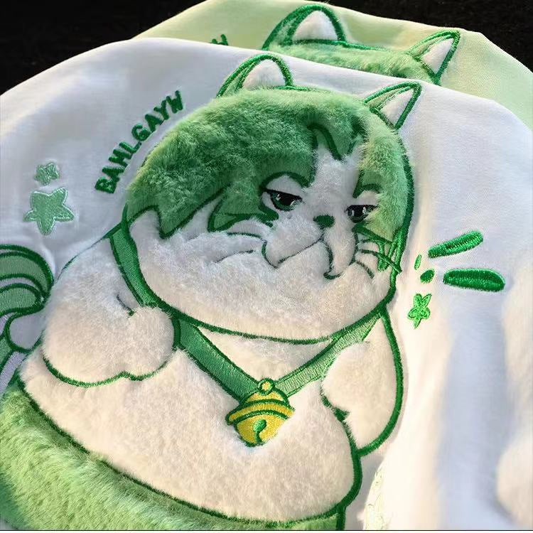 Summer 2023 Cartoon Embroidered Cat T-Shirt for Women