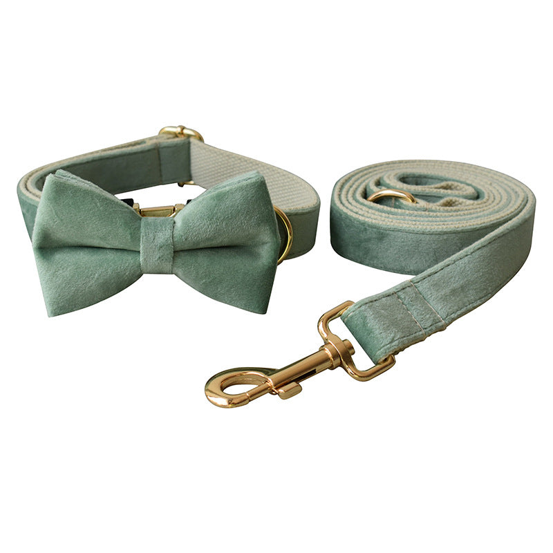 Mint Green Velvet Dog Collar & Leash Set – Luxury Comfortable Pet Walking Set