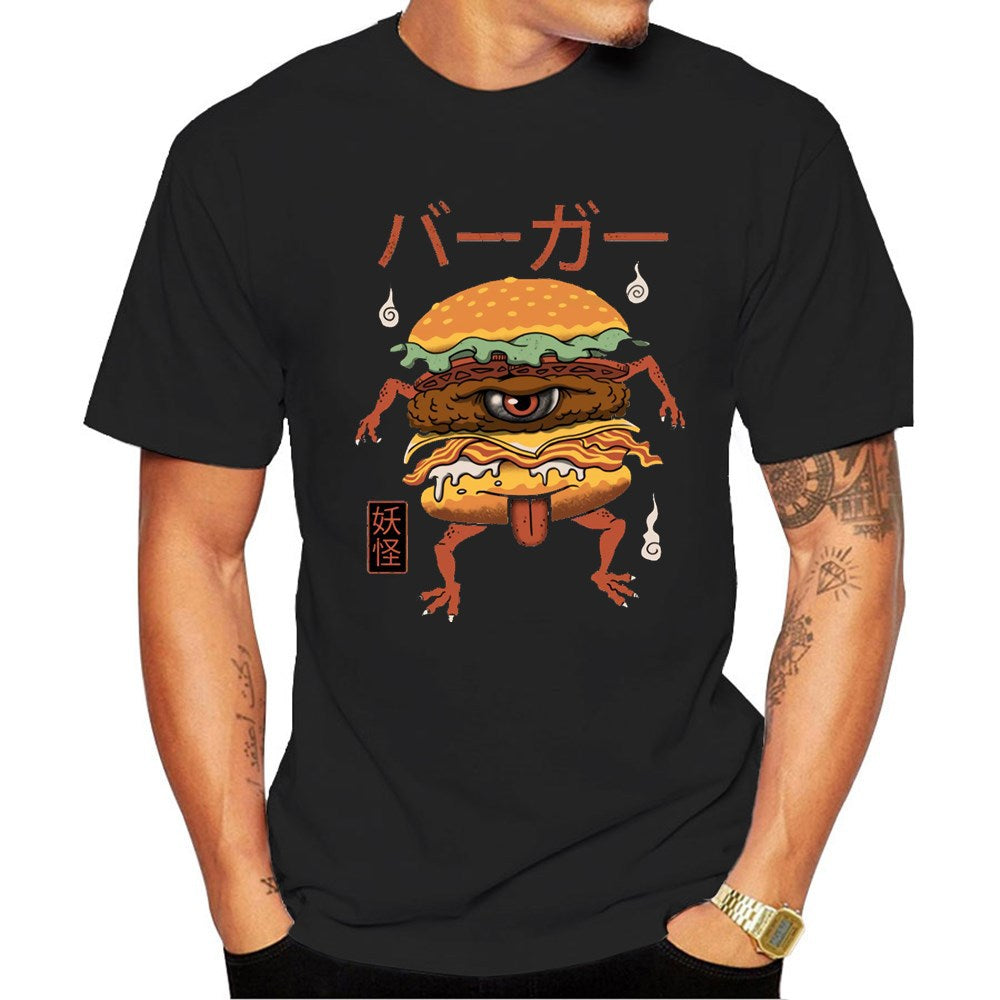 Men’s Japanese Burger Graphic T-Shirt – Loose Fit Breathable Summer Tee, S–3XL