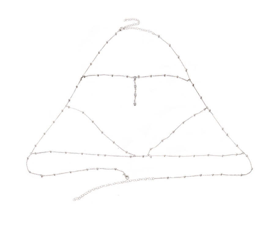 Women’s Rhinestone Tassel Body Chain – Gold & Silver Chest Chain Necklace Statement Jewelry