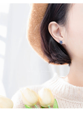 Blue Flower Stud Earrings – Elegant Floral Fashion Jewelry – USA