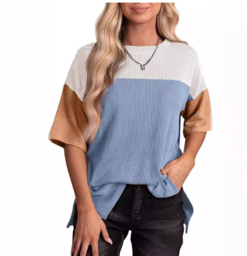 Multicolor Short Sleeve Pullover T-Shirt for Women
