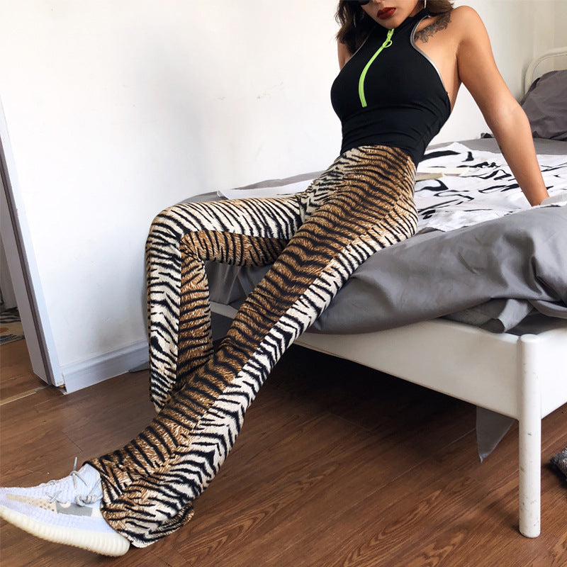 Women’s High-Waisted Leopard Print Flare Pants – Cotton Blend Stretch Bell-Bottom Trousers, S–XXL