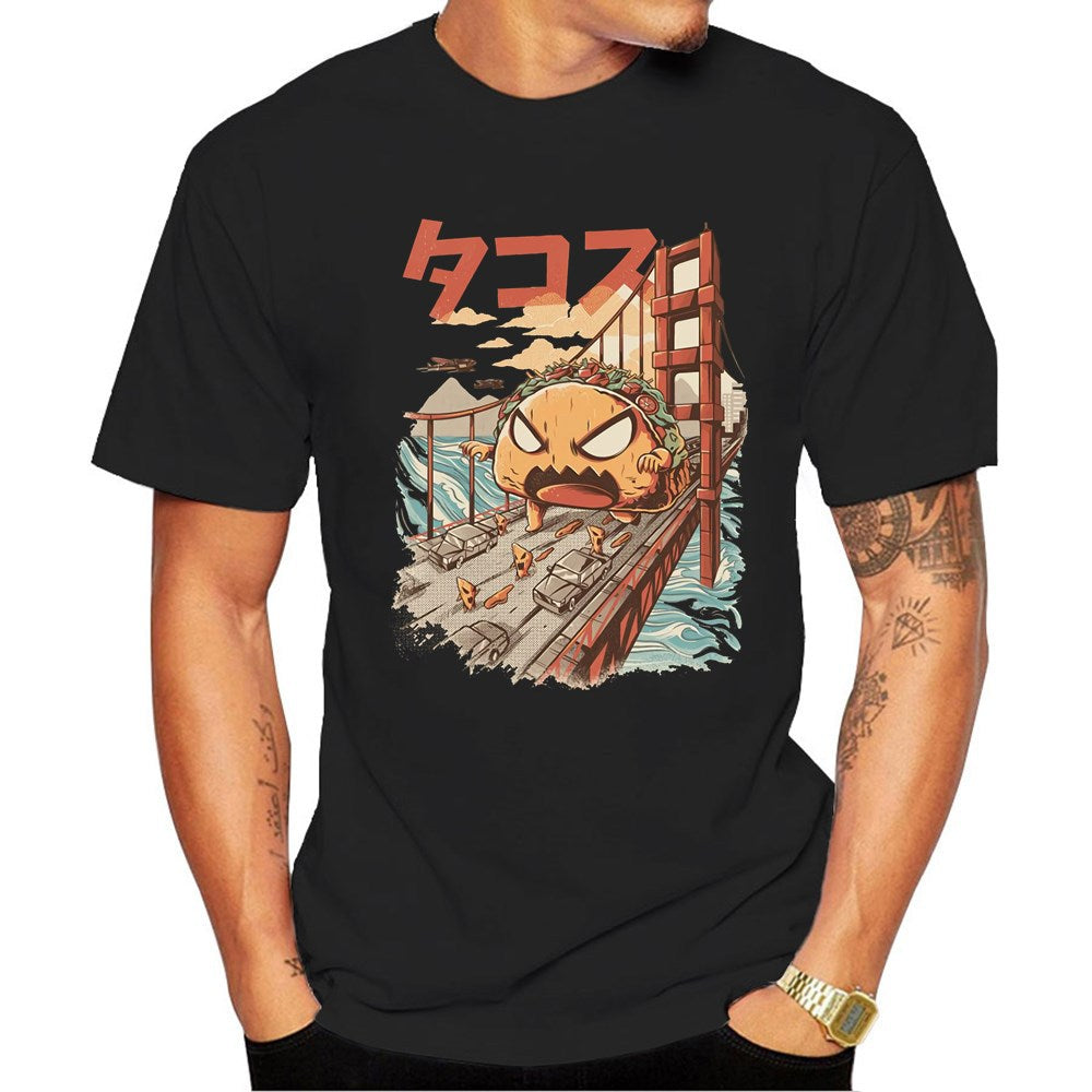 Men’s Hip Hop Cartoon Graphic T-Shirt – Breathable Polyester Streetwear Tee, S–3XL