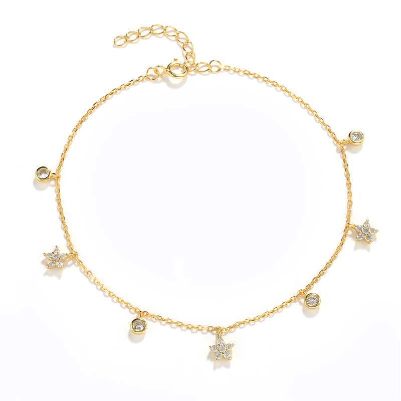 Sterling Silver Diamond Anklet with Small Accessories