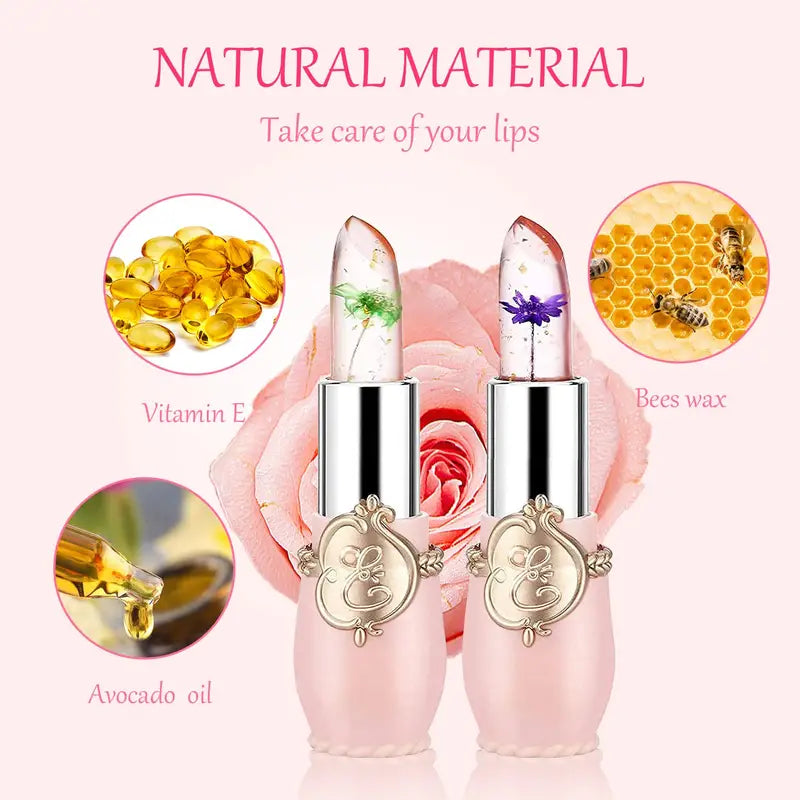 2 PCs Color Changing Dried Flower Jelly Lipstick