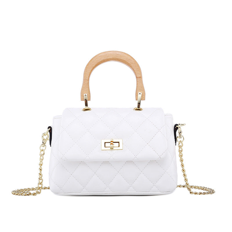 Diamond Check PU Handbag – Chic Wooden Ring Handle Women’s Shoulder Bag