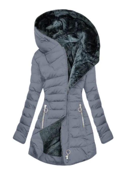 Women’s Plush Hooded Cotton-Padded Coat – Mid-Length Oblique Zipper Winter Jacket, S–5XL