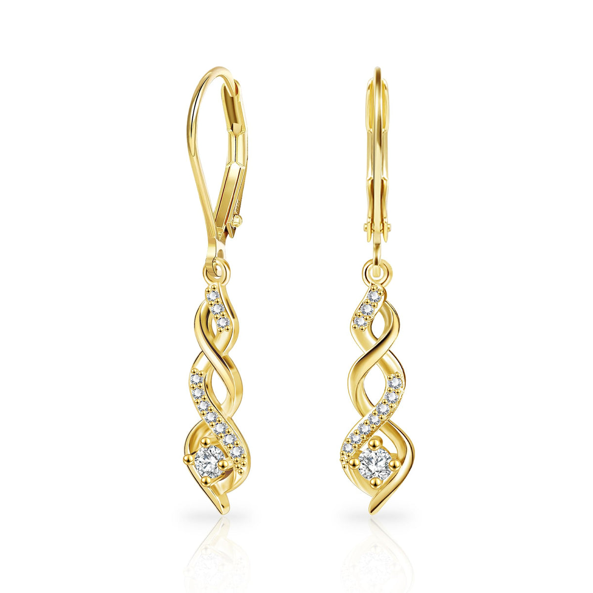 Sterling Silver Infinity Drop Dangle Earrings – 14K Gold Plated CZ Leverback