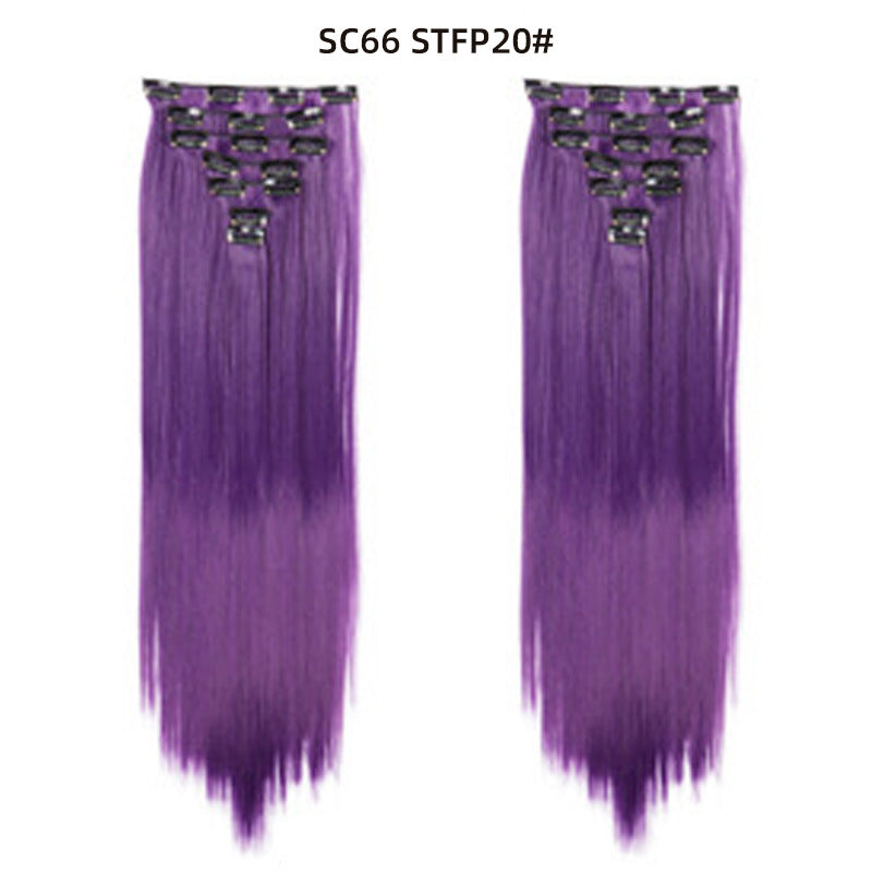 7-Piece Traceless Long Straight Hair Extensions – High-Temperature Silk, 57 Colors
