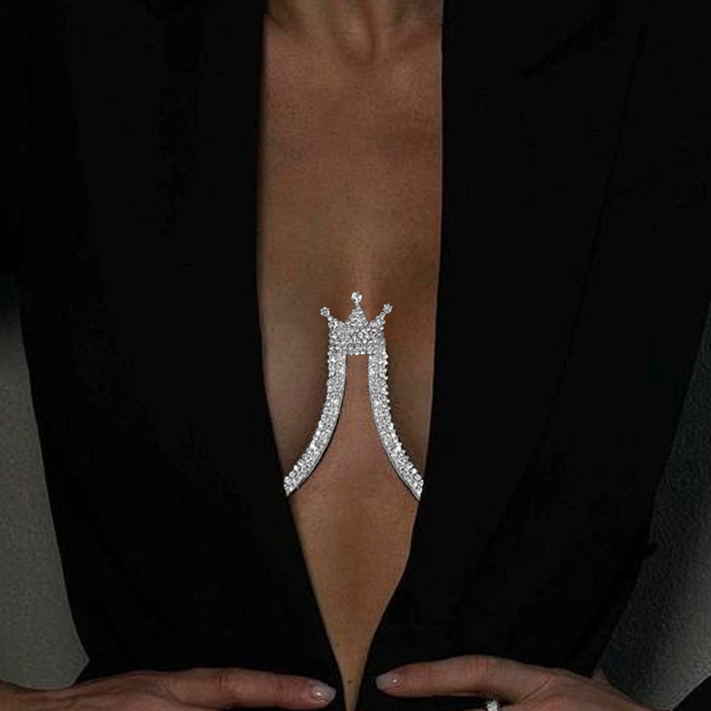 Women’s Queen Crystal Rhinestone Body Chain – Adjustable Bikini Jewelry, Gold & Silver