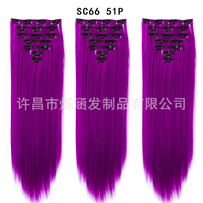 7-Piece Traceless Long Straight Hair Extensions – High-Temperature Silk, 57 Colors