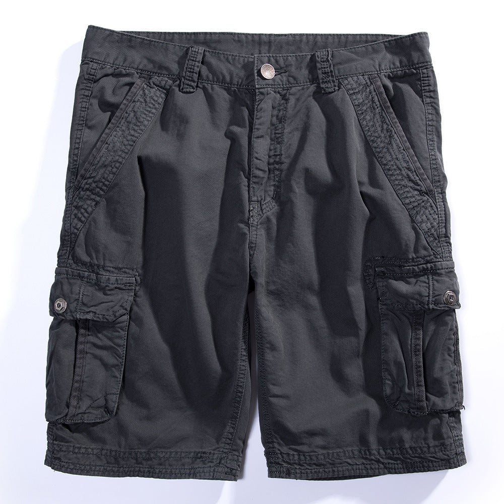 Men’s Casual Solid Color Multi-Pocket Five-Point Shorts – Cotton Summer Casual Wear