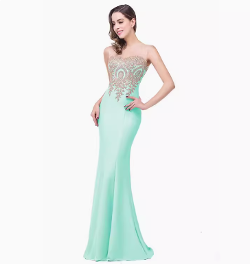 Amazon Europe Evening Dress with Sheer Back and Mermaid Hem for Women USA