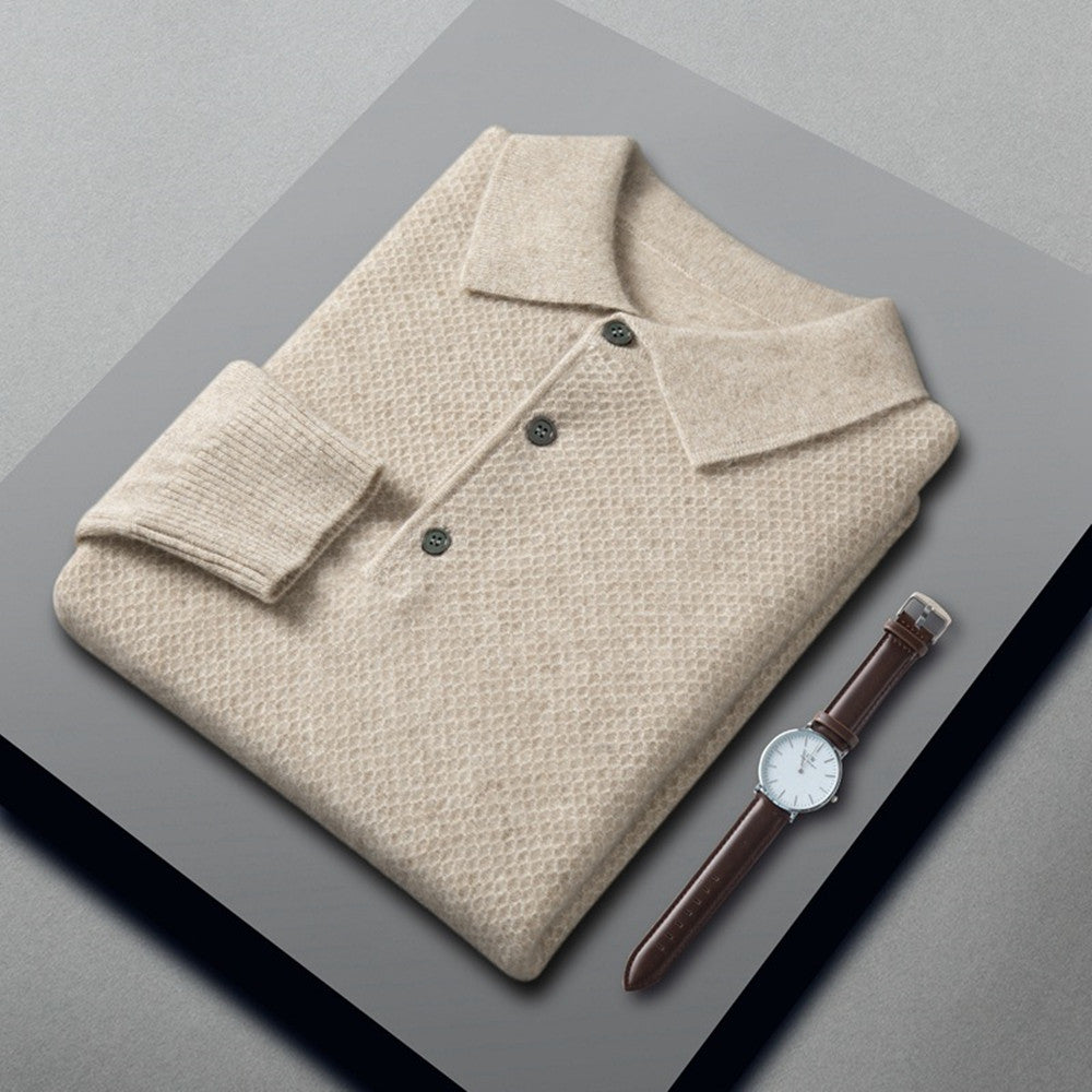 Men’s Luxury Cashmere Knitted Polo Collar Shirt – Soft Warm Winter Knit Top, S–3XL