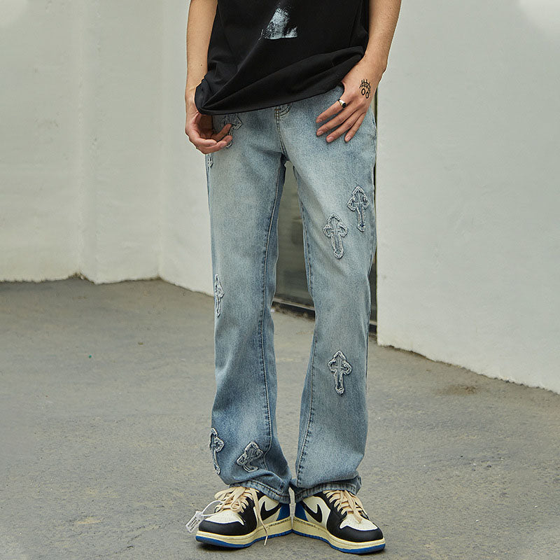 Men’s American Street Cross Jeans – Retro Loose Fit Denim Pants