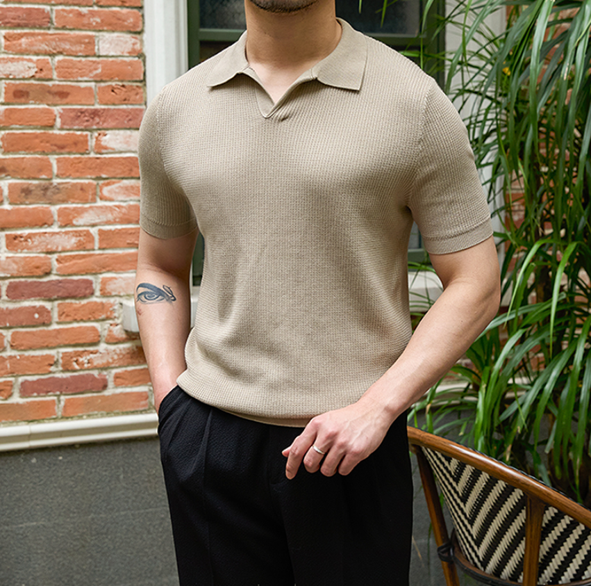Men’s Retro Knit Polo Shirt – Textured Breathable Short Sleeve Button Polo, M–3XL