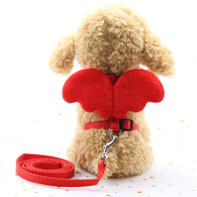Cute Angel Dog Harness & Leash – Adjustable Polyester Walking Set for Small Dogs
