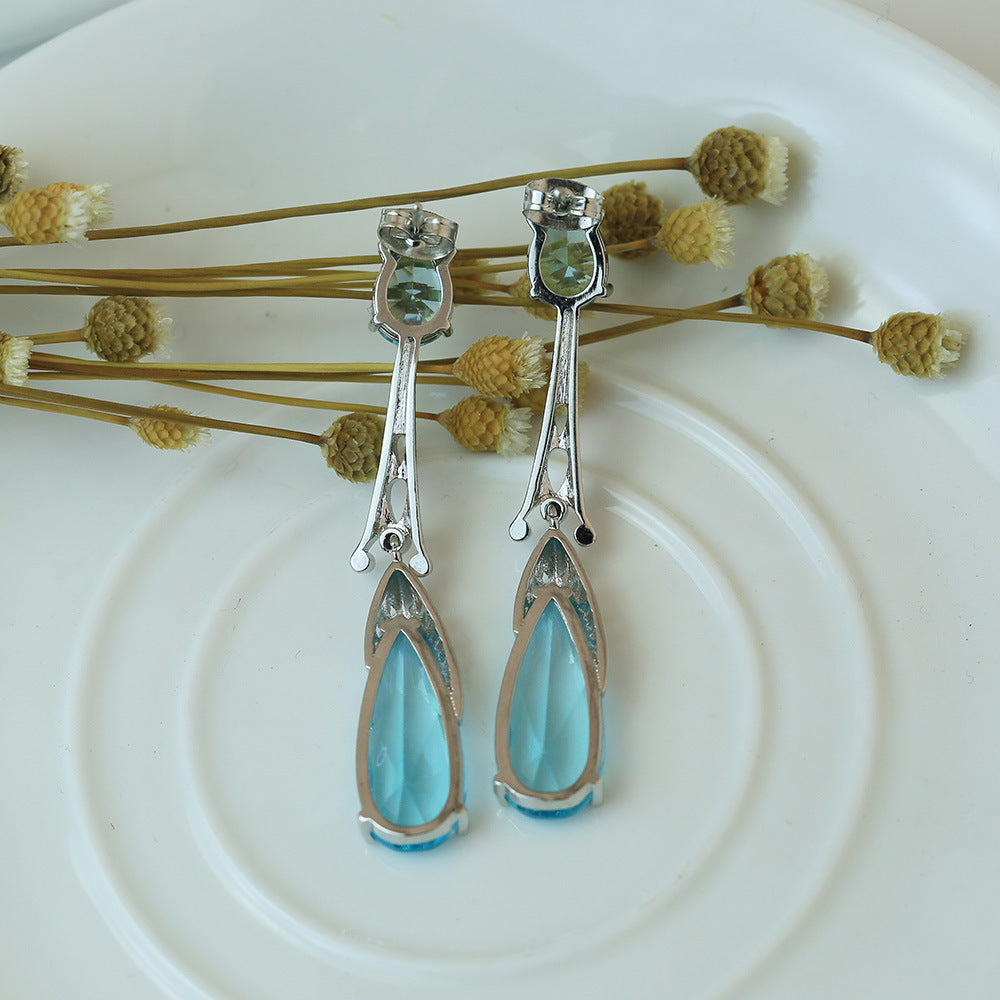 Minimalist Blue Crystal Water Drop Earrings for Women – Elegant Dangle Jewelry
