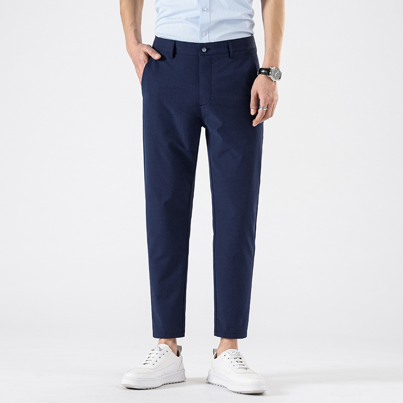 Men’s Slim Fit Cropped Suit Pants – Business Casual Ankle Trousers