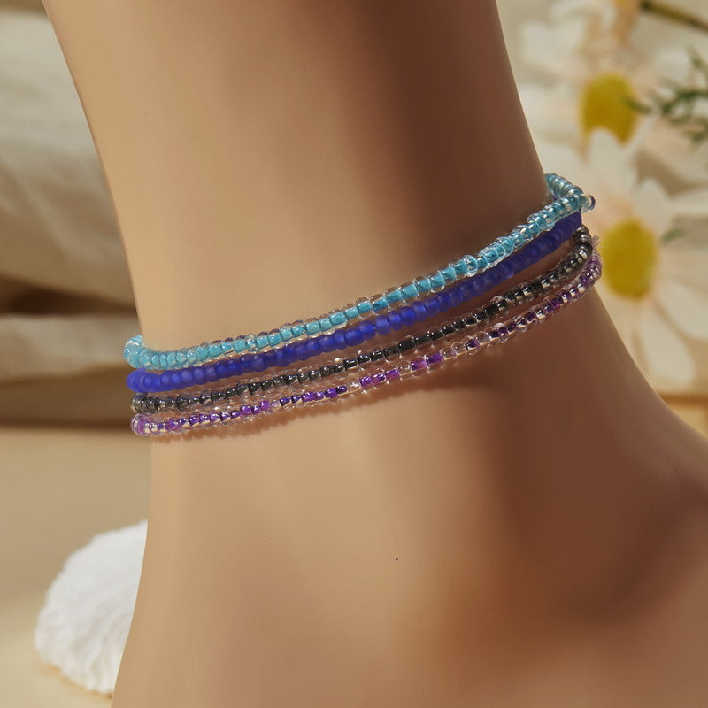 4PCS Colorful Luminous Beads Anklet Bracelet Set