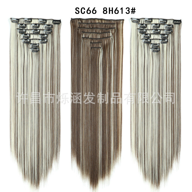 7-Piece Traceless Long Straight Hair Extensions – High-Temperature Silk, 57 Colors