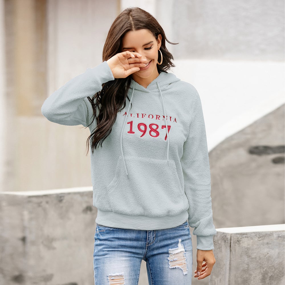 Women’s Embroidered Plush Pullover Sweater Jacket – Loose Lamb Fleece Casual Top, 4 Colors, S–XL