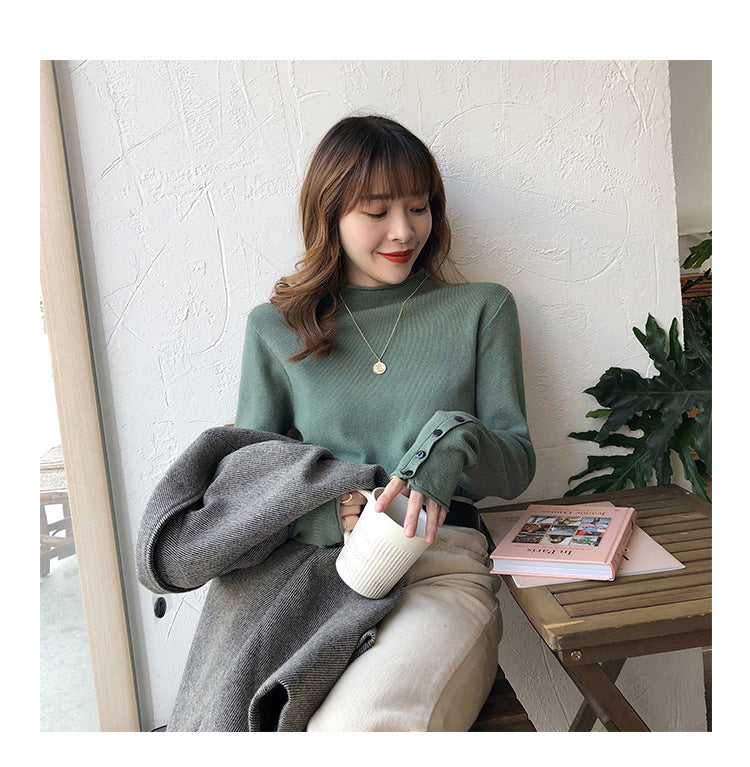 Women’s Fall Half-Turtleneck Knit Sweater – Loose Long Sleeve Casual Pullover