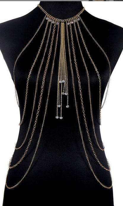 Women’s Gold Multi-Layer Tassel Body Chain Necklace – Lightweight Statement Jewelry