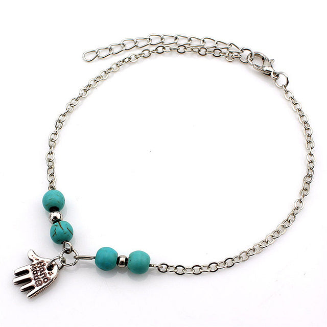 Handmade Beaded Pine Anklet with Cross Palm Tree Design