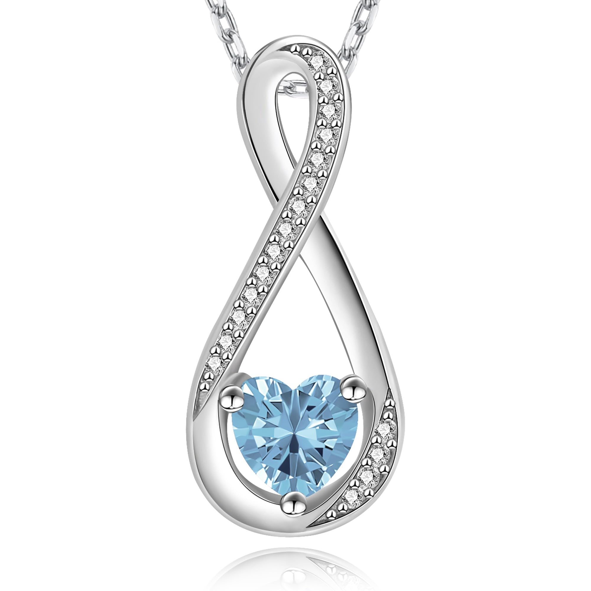 Aquamarine Birthstone Necklace for Women – Sterling Silver Infinity Pendant