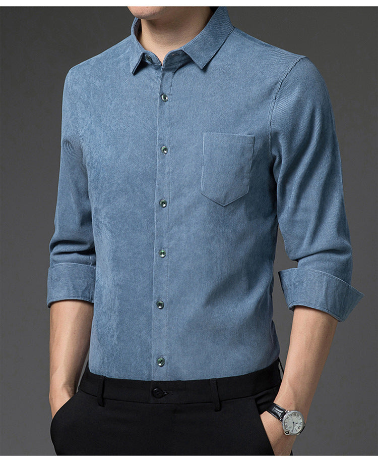 Men’s Thickened Long Sleeve Casual Shirt – Warm Lapel Cardigan Shirt, M–4XL