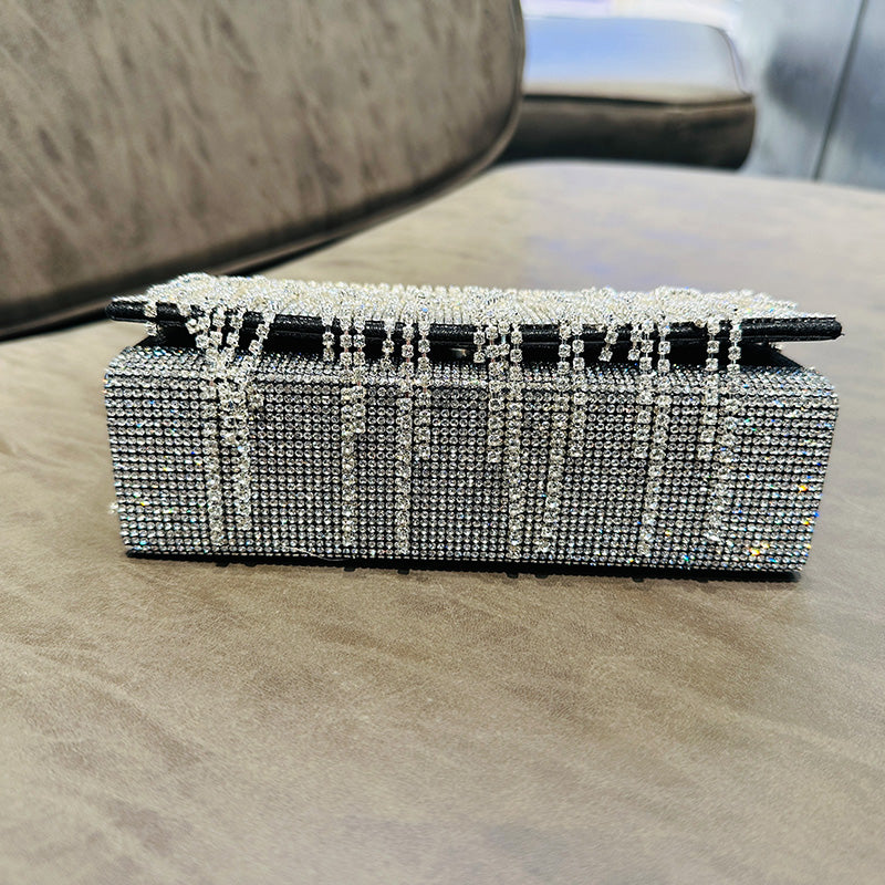 Luxury Rhinestone Evening Clutch Bag for Women – Sparkling Box Handbag with Tassel