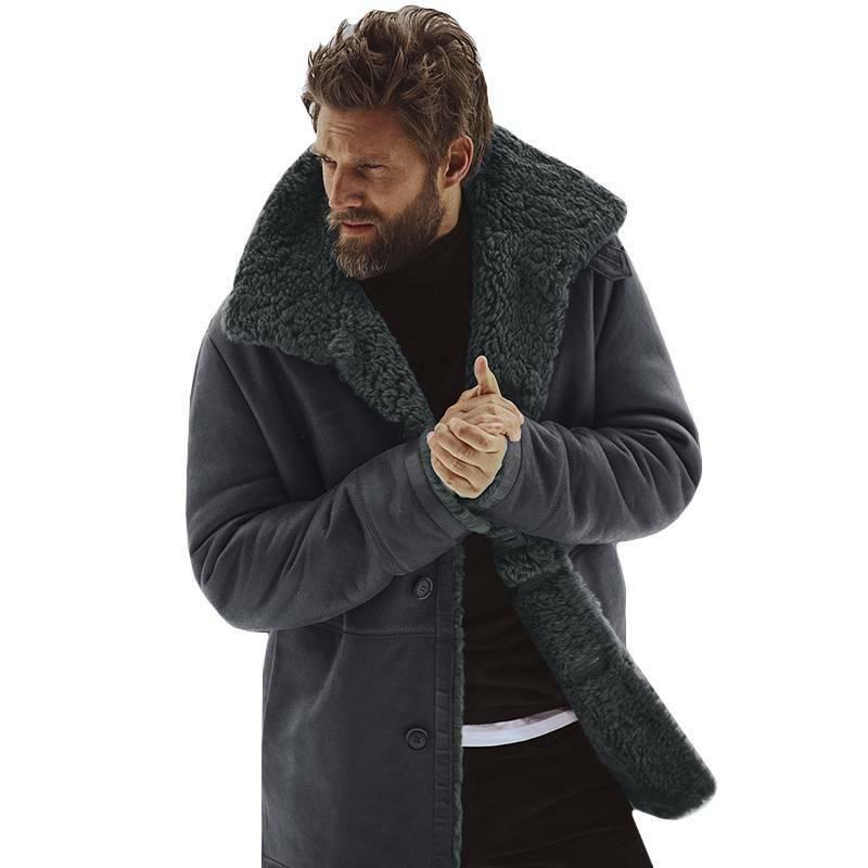 Men’s Winter Thick Fleece-Lined Leather Trench Jacket – USA