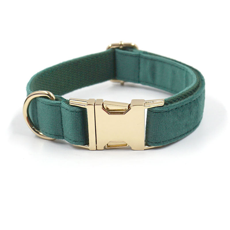 Green Velvet Dog Collar & Leash Set – Luxury Gold Buckle Pet Walking Accessories