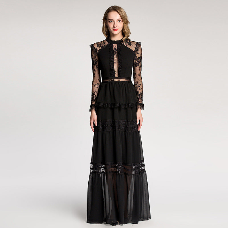 Women’s Chiffon Lace A-Line Dress – Elegant Sheer Formal Evening Dress
