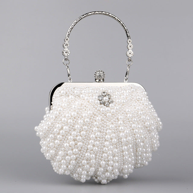 Luxury Pearl Evening Clutch Bag for Women – Elegant Satin Banquet Handbag for Parties & Formal Events