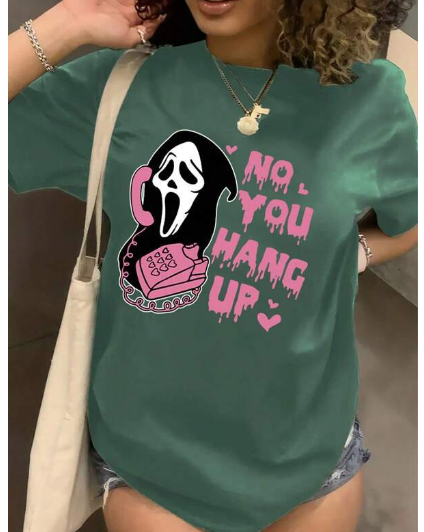 Cartoon Grim Reaper Print Casual T-Shirt for Women