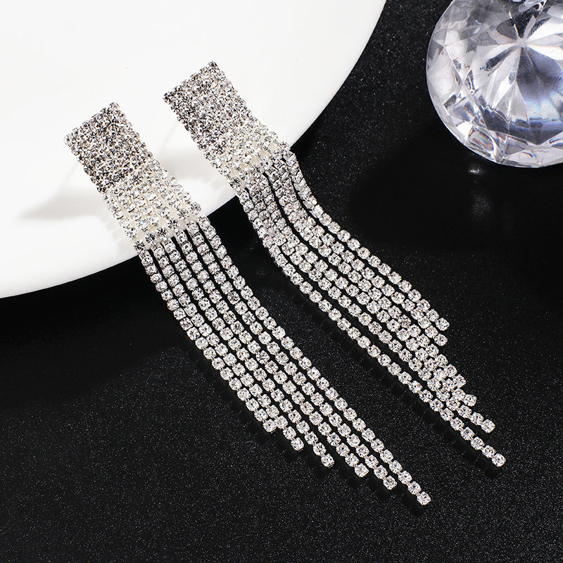 Vintage Rhinestone Tassel Earrings for Women – Sparkling Long Dangle Jewelry