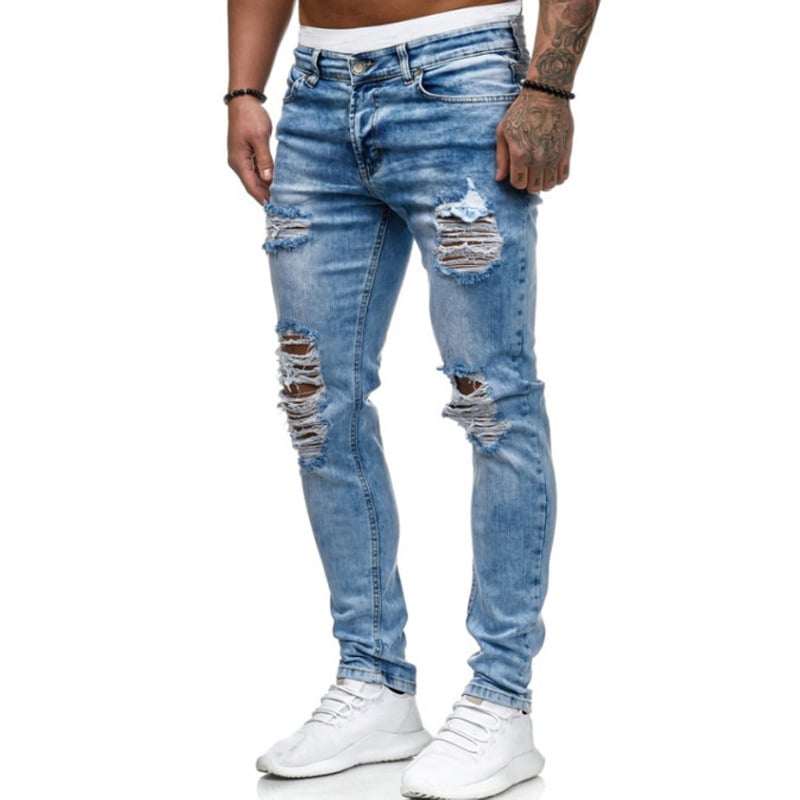 Men’s Ripped Jeans – European & American Style Distressed Denim