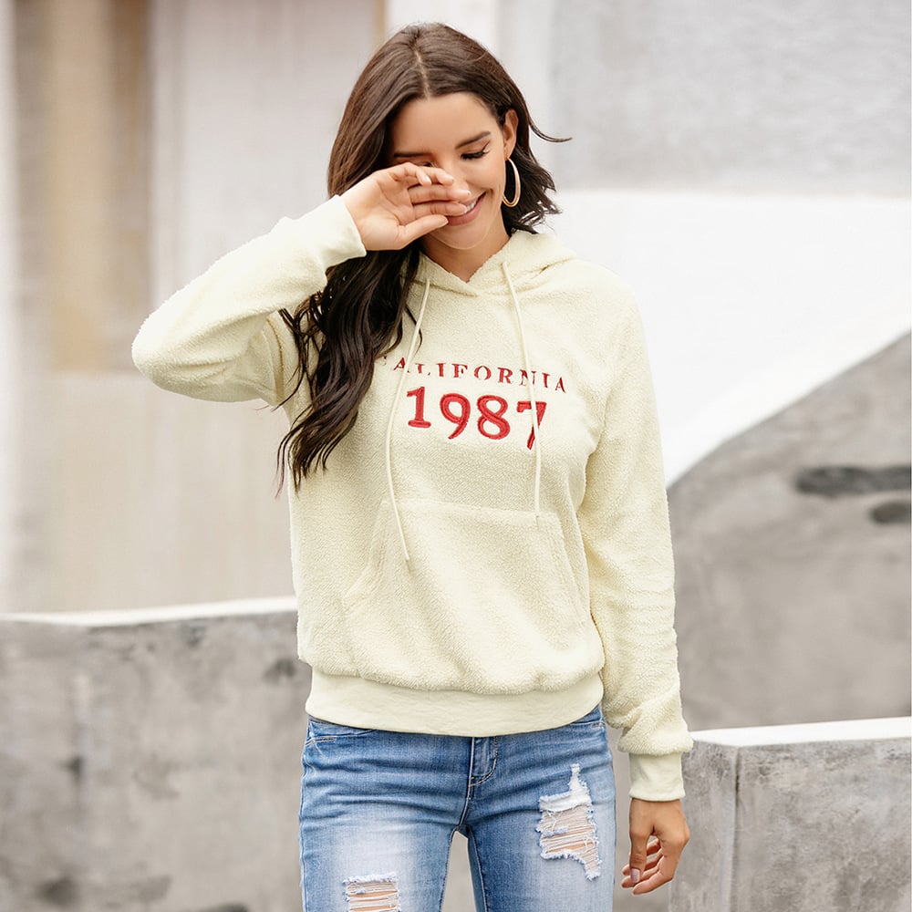 Women’s Embroidered Plush Pullover Sweater Jacket – Loose Lamb Fleece Casual Top, 4 Colors, S–XL