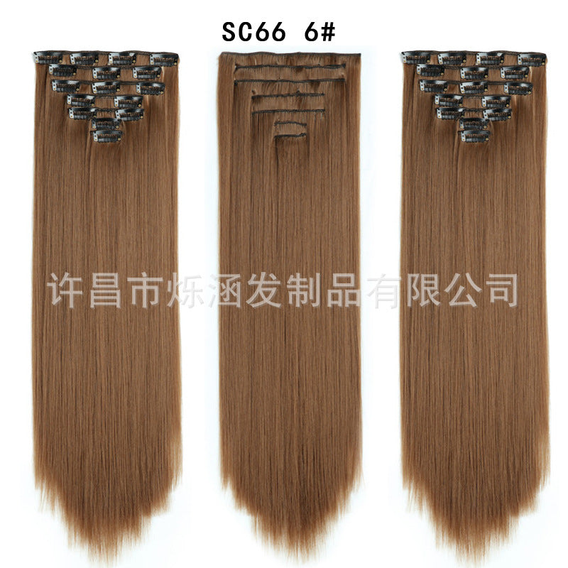7-Piece Traceless Long Straight Hair Extensions – High-Temperature Silk, 57 Colors
