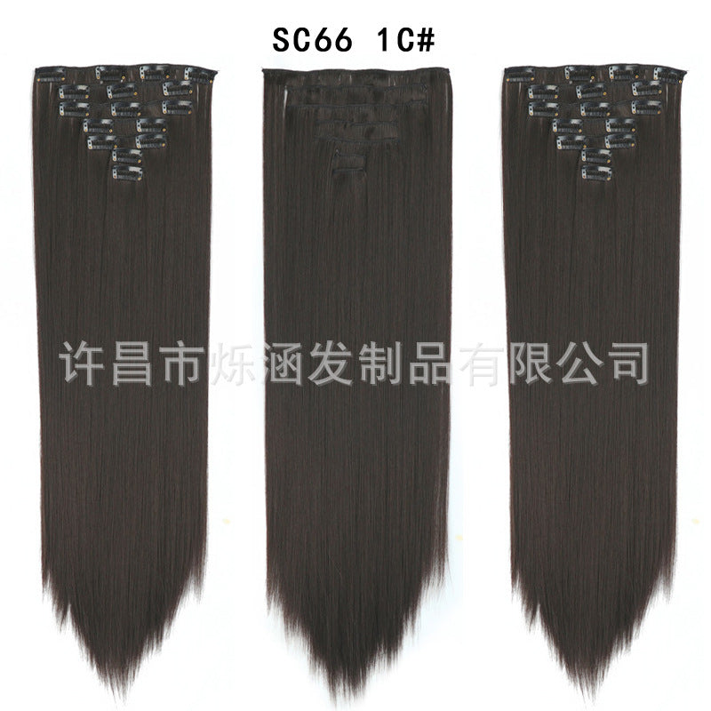 7-Piece Traceless Long Straight Hair Extensions – High-Temperature Silk, 57 Colors