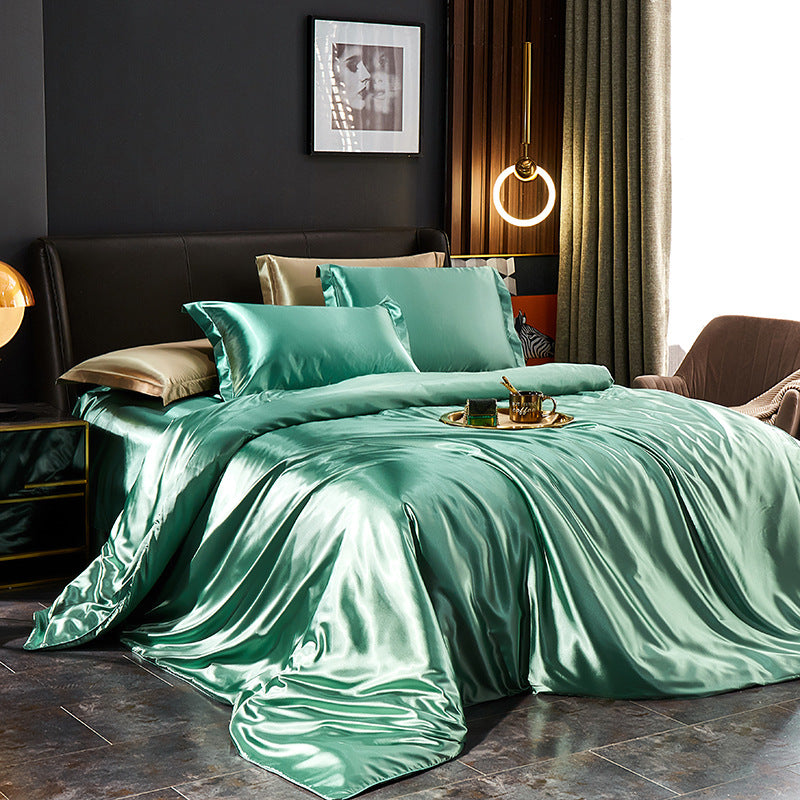 Luxury Silk Bedding Set with Solid Color Duvet Cover – Elegant Soft Bed Set