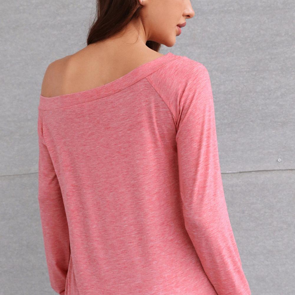 Off Shoulder Long Sleeve Round Neck T-Shirt for Women
